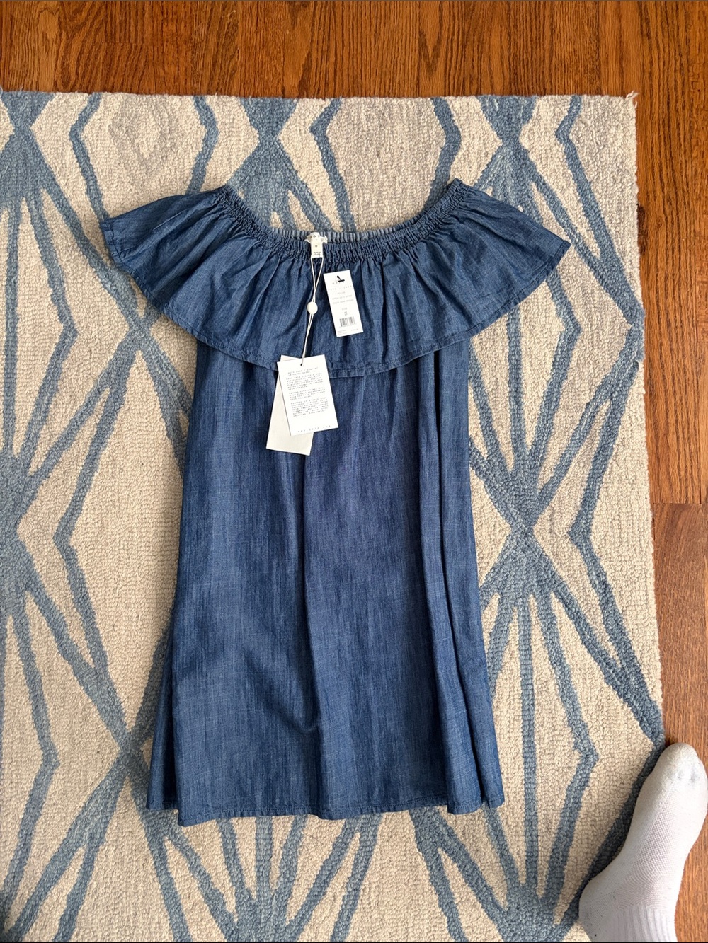 Off-Shoulder Denim Dress - Blue